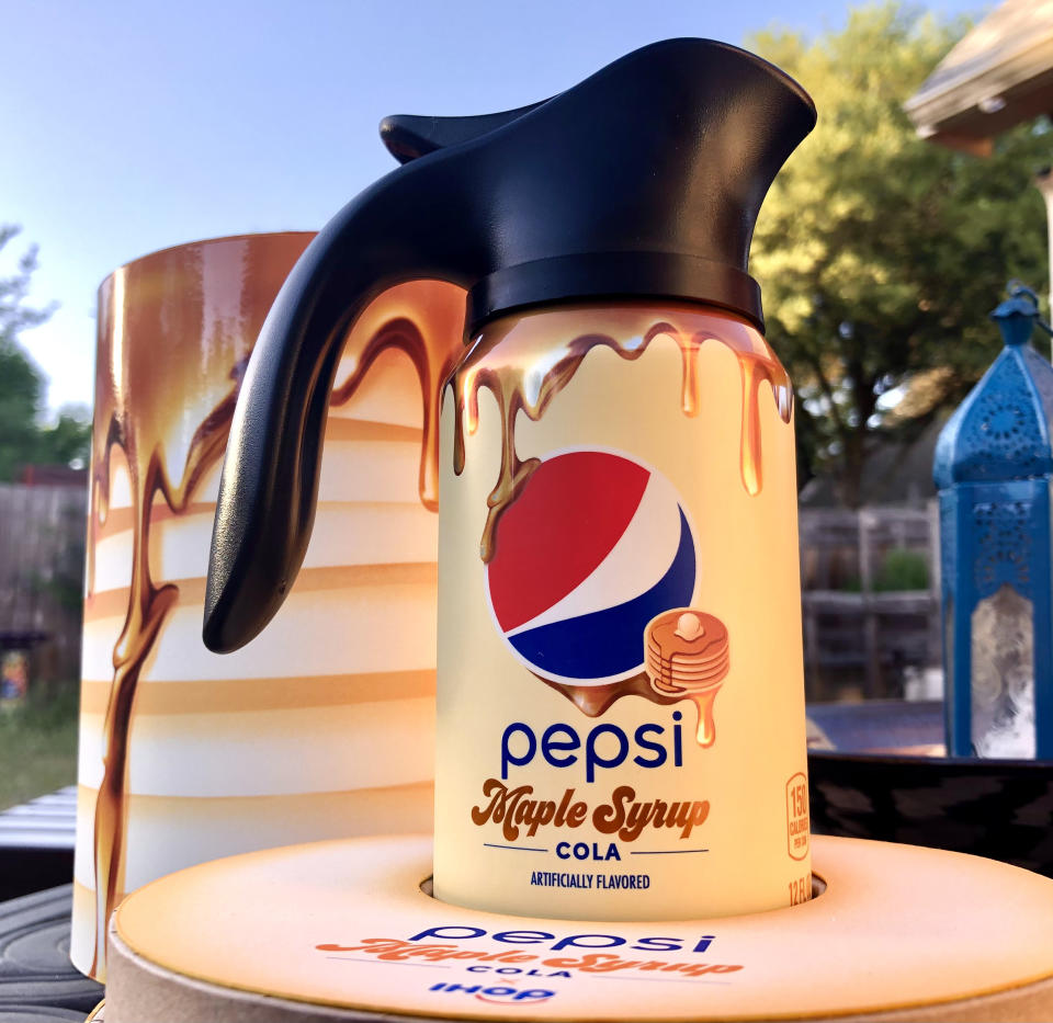 Pepsi and IHOP jokingly(?) suggest using the spout to pour their latest offering directly into your mouth. I strongly considered it. (Heather Martin)