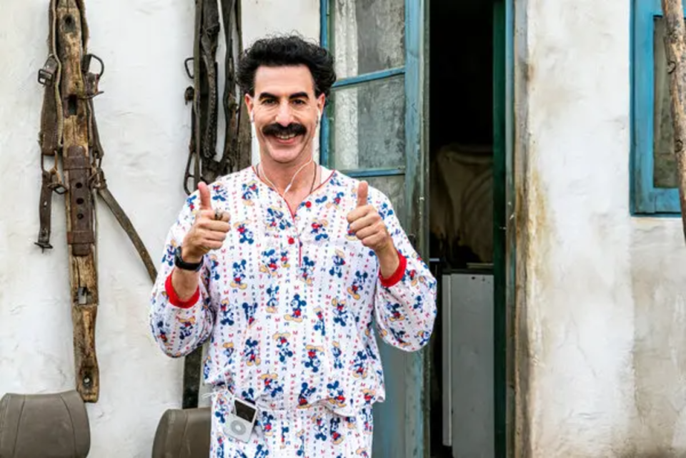 <p>Amazon</p><p>The sequel to one of the wildest hidden-camera comedies of all time, Sasha Baron Cohen reprises his Borat character, a hapless Kazakhstan reporter who returns to America in efforts to understand its culture, politics, and the COVID-19 pandemic. Sequences involving Cohen donning a Trump disguise at a Republican convention made headline news.</p>