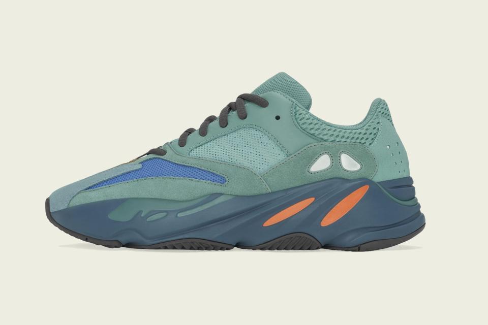 The lateral side of the Adidas Yeezy Boost 700 “Fade Azure.” - Credit: Courtesy of Adidas