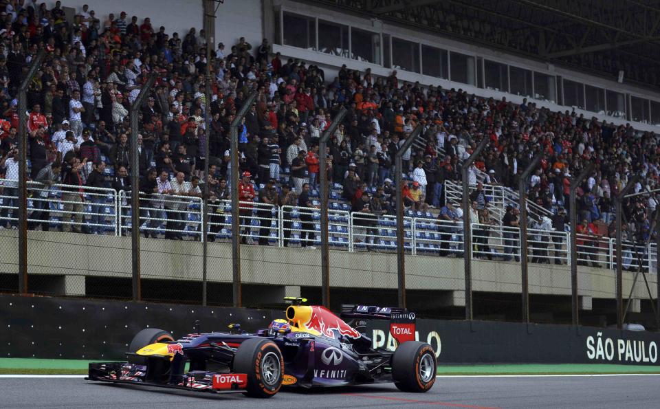 Mark Webber of Australia drives during the Brazilian F1 Grand Prix at the Interlagos circuit in Sao Paulo