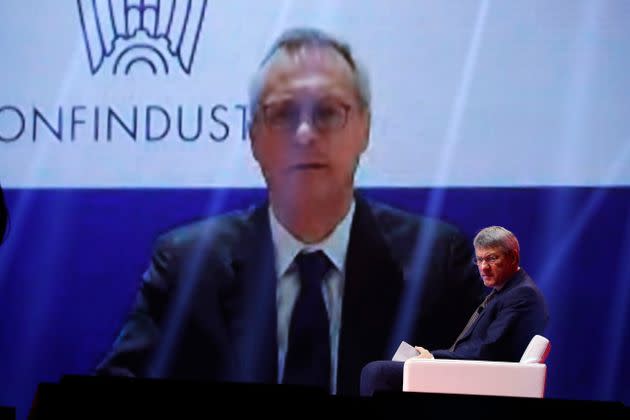 President of Confindustria Carlo Bonomi in a video conference with the general secretary of the CGIL Maurizio Landini during the Futura conference at the Brancaccio theater. Rome (Italy), November 14th, 2020 (Photo by Massimo Di Vita/Archivio Massimo Di Vita/Mondadori Portfolio via Getty Images) (Photo: Mondadori Portfolio via Getty Images)