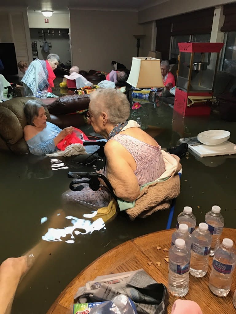 Residents of a flooded assisted living home in southeast Texas before their rescue on Sunday. (Photo: Timothy J. McIntosh)