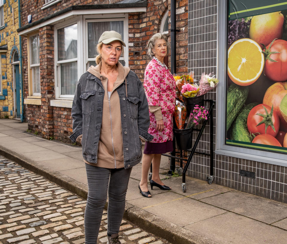 FROM ITV

STRICT EMBARGO - No Use Before Tuesday 20th June 2023

Coronation Street - Ep 1099192

Wednesday 28th June 2023

Cassie Plummer [CLAIRE SWEENEY] shows up on the street, much to Evelyn Plummer&#xe2;&#x80;&#x99;s [MAUREEN LIPMAN] dismay.

Picture contact - David.crook@itv.com

Photographer - Danielle Baguley

This photograph is (C) ITV and can only be reproduced for editorial purposes directly in connection with the programme or event mentioned above, or ITV plc. This photograph must not be manipulated [excluding basic cropping] in a manner which alters the visual appearance of the person photographed deemed detrimental or inappropriate by ITV plc Picture Desk. This photograph must not be syndicated to any other company, publication or website, or permanently archived, without the express written permission of ITV Picture Desk. Full Terms and conditions are available on the website www.itv.com/presscentre/itvpictures/terms
