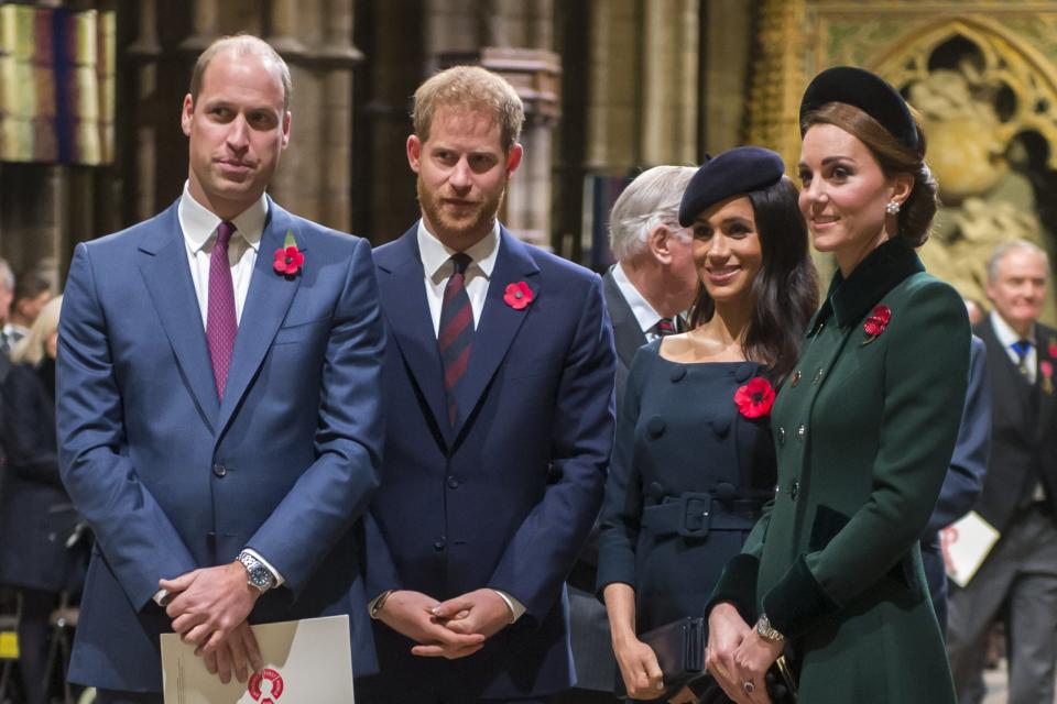 The Prince and Princess of Wales and the Duke and Duchess of Sussex attending a service to mark the centenary of the Armistice at Westminster Abbey, in 2018 (PA)