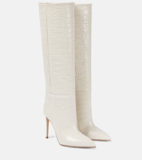 Croc-effect leather knee-high boots