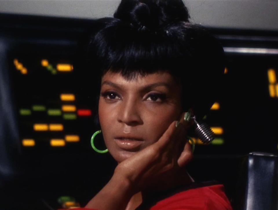 <div class="inline-image__caption"><p>As Uhura in the premiere episode of ‘Star Trek,’ which aired on September 8, 1966.</p></div> <div class="inline-image__credit">CBS Photo Archive/Getty</div>