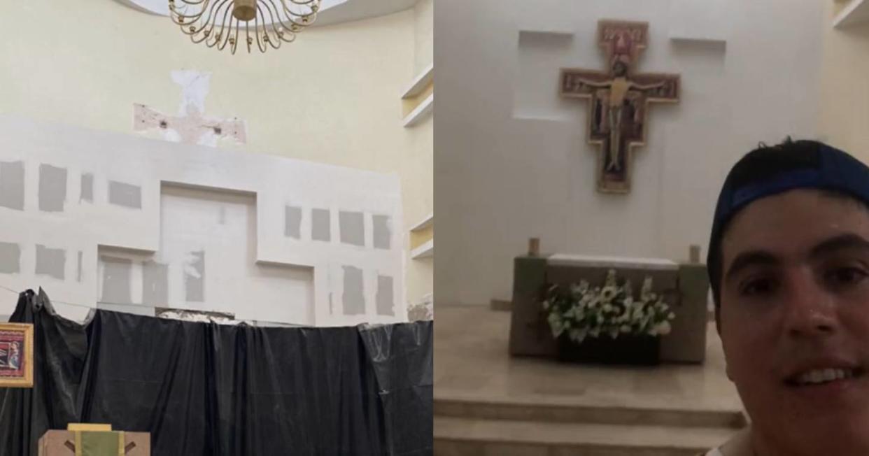 Joven de Sinaloa terminó la remodelación de la iglesia para que su boda fuera perfecta. Foto: Captura de video TikTok vía @abelrodrigu3z