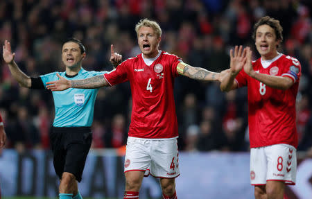 Soccer Football - 2018 World Cup qualifications - Europe - Denmark vs Republic of Ireland - Parken Stadium, Copenhagen, Denmark - November 11, 2017 Denmark’s Simon Kjaer reacts Action Images via Reuters/Andrew Couldridge