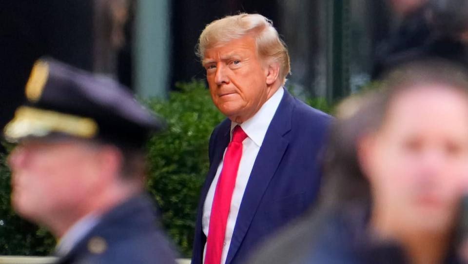 Former President Donald Trump arrives April 3, 2023 at Trump Tower in New York City. (Photo by Gotham/GC Images)