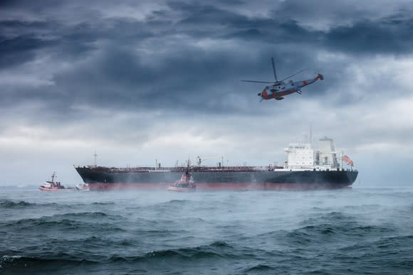 Helicopter and oil tanker