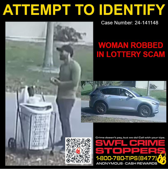 Authorities are searching for a man they say convinced a woman walking to her Bonita Springs home he had won the lottery and needed her help, ultimately taking $200,000 from her.