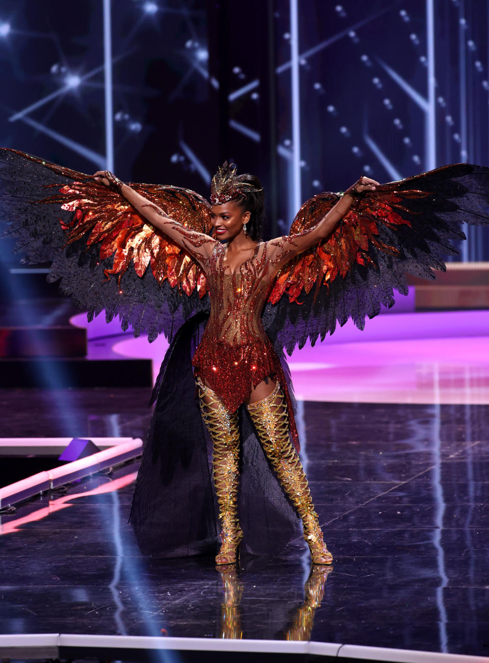 <p>Miss Universe USA Asya Branch appears onstage at the Miss Universe 2021 - National Costume Show at Seminole Hard Rock Hotel & Casino on May 13, 2021 in Hollywood, Florida. (Photo by Rodrigo Varela/Getty Images)</p> 