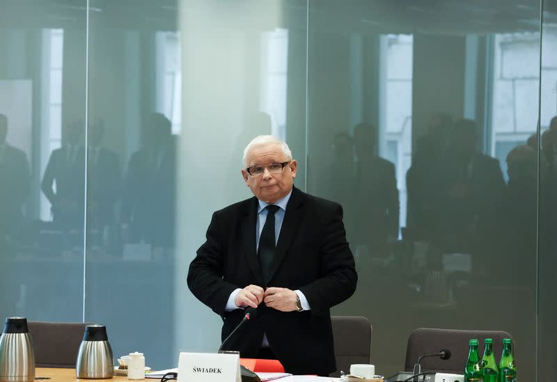 Polish opposition leader Kaczynski attends parliamentary commission hearing in Warsaw