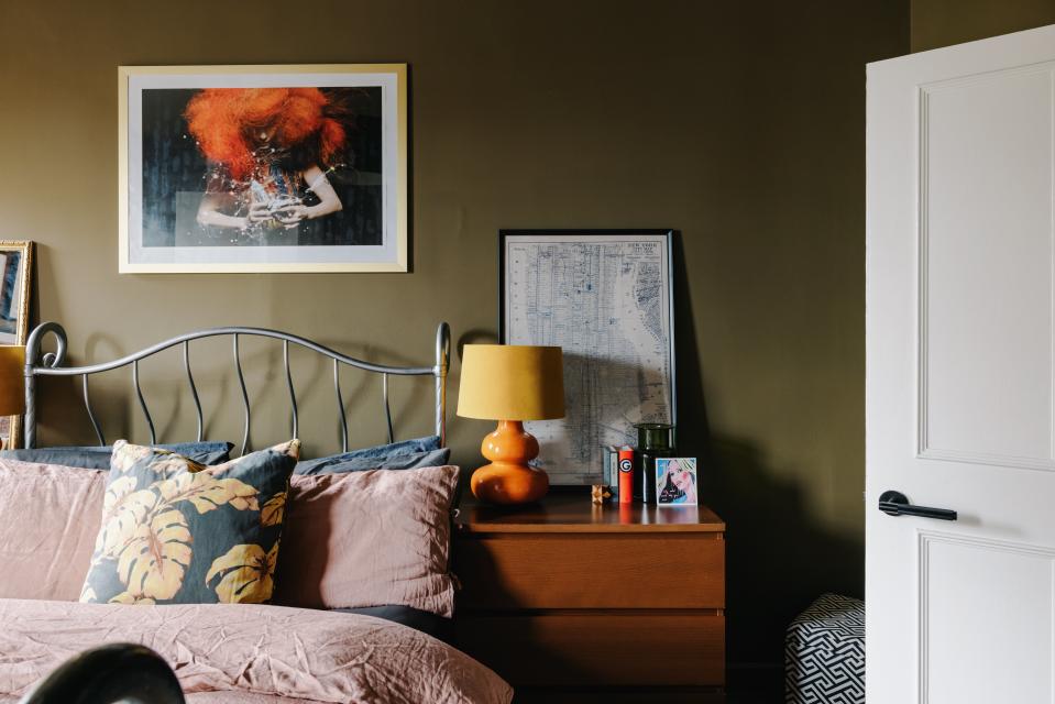 Strong accents: the master bedroom is designed around a Bjork print and features Abigail Ahern’s Pickle walls (Mark Anthony Fox)