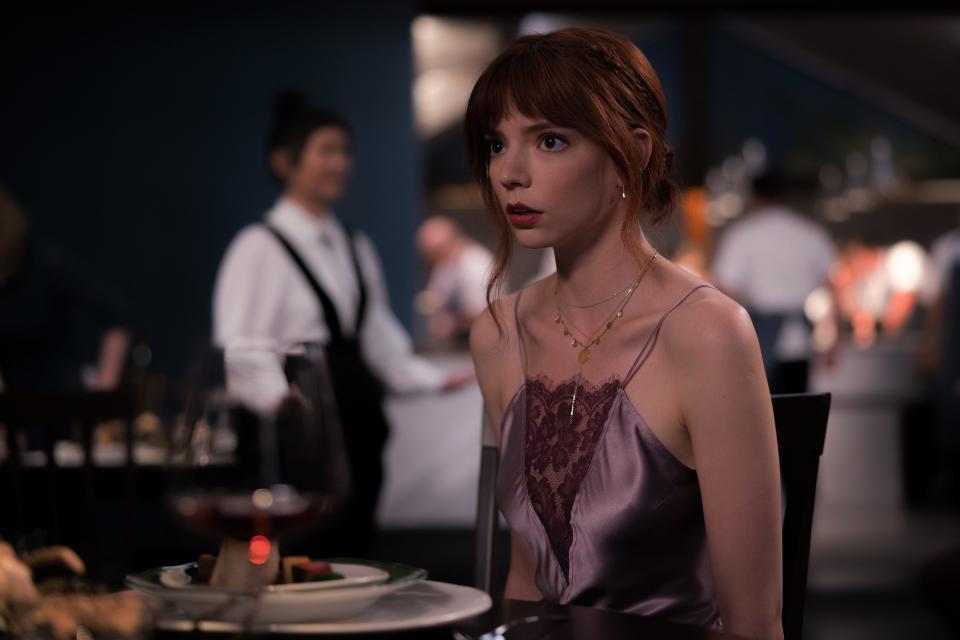 Margot (Anya Taylor-Joy) is dubious about her boyfriend's pretentious palate in "The Menu."