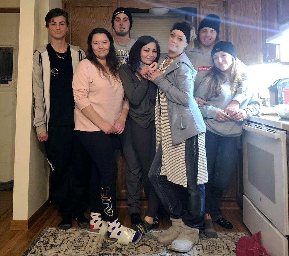 Jesi Ewers left behind five children when she was murdered. Pictured from left: Tony Dakan, Sati Ewers-Kubly, Holden Buie, Kaylah Ewers, Jesi Ewers, Coti Igl and Isenya Lowe.