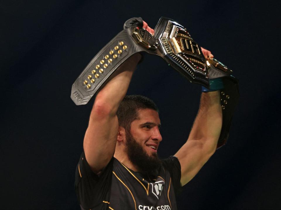 Islam Makhachev won the UFC lightweight title by submitting Charles Oliveira (AFP via Getty Images)