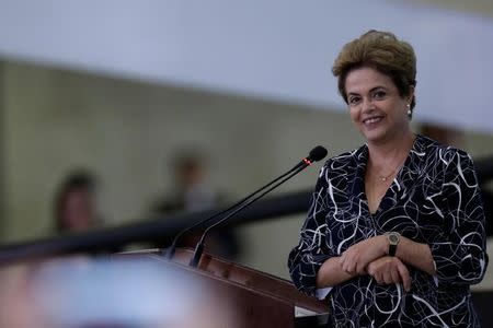 Brazil's President Dilma Rousseff looks on during the signing ceremony for new housing units of the Minha Casa Minha Vida at the Planalto Palace in Brasilia, Brazil May 6, 2016. REUTERS/Ueslei Marcelino