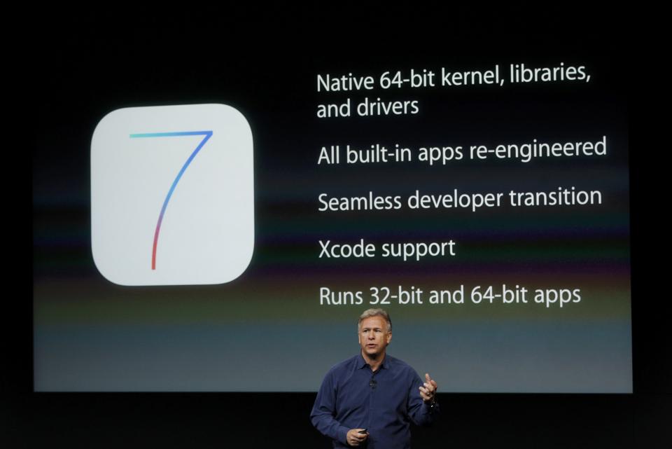 Phil Schiller, senior vice president of worldwide marketing for Apple Inc, talks about iOS7 during Apple Inc's media event in Cupertino