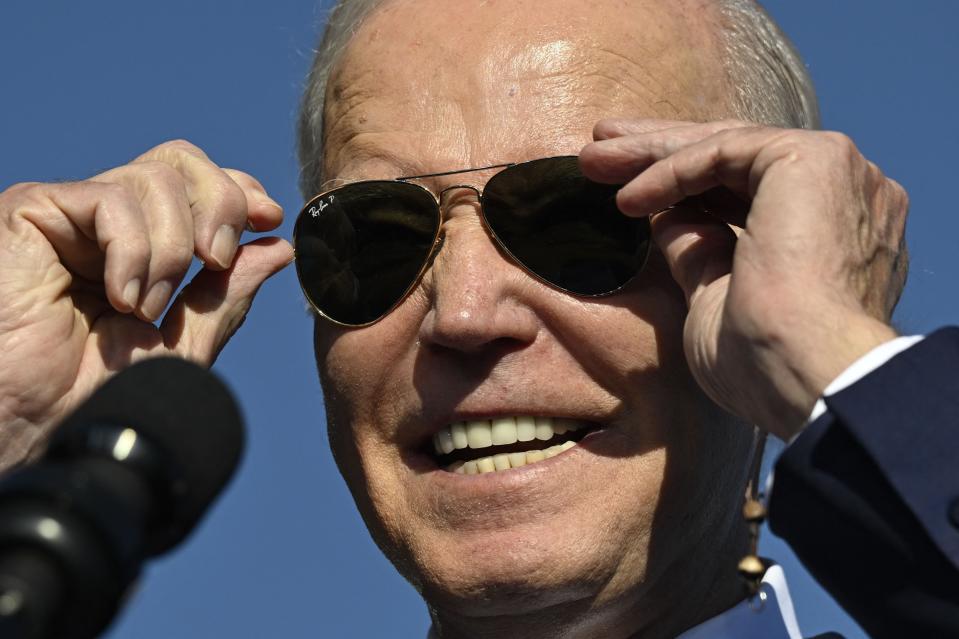 TOPSHOT - US President Joe Biden speaks about his Bidenomics agenda at Tioga Marine Terminal in Philadelphia, Pennsylvania, on October 13, 2023.