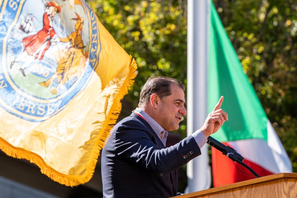 Paul Sarlo with the District 36 NJ Legislature and the Mayor of Wood-Ridge speaks during the flag-raising ceremony in celebration of Italian American Heritage Month in Hackensack, NJ on Wednesday, October 11, 2023.