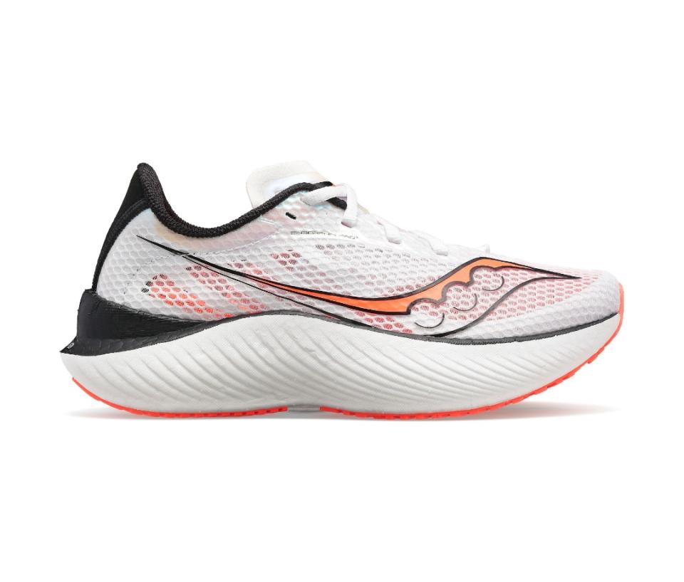 If you want to ignore all the hype (and the rest of this list) and buy one racing shoe that lasts a long time and performs great, then grab the Saucony Endorphin Pro 3. The Endorphin Pro has been a top performing mid- and long-distance shoe for years, and the 3 continues to bolster this reputation. I've been doing my fast workouts in these, and I'm psyched to try them out in a half marathon next month. They feel just like normal, comfortable running shoes, but they have a crazy springy response thanks to an s-curved carbon plate in the midsole. Better yet, at 7.2 ounces, the Endorphin is one of the lightest shoes on this list. [$225; saucony.com]