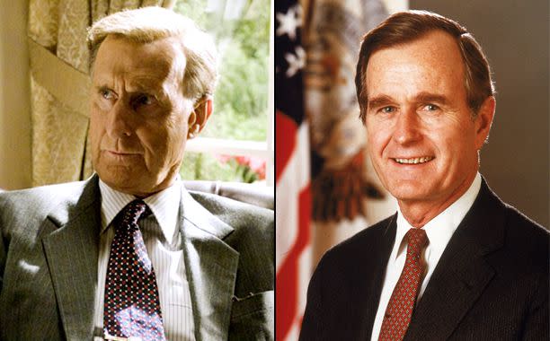 Lionsgate/Courtesy Everett Collection; Hulton Archive/Getty Images James Cromwell in 'W.'; George H.W. Bush