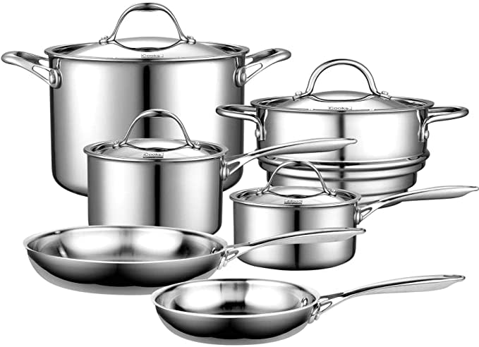 Cooks Standard Multi-Ply Clad Stainless-Steel 10-Piece Cookware Set. Image via Amazon.