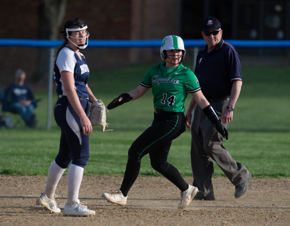 Rootstown's Boston Silveus, left, and Mogadore's Lily Hotchkiss pictured during one of last year's Portage Trail Conference showdowns.