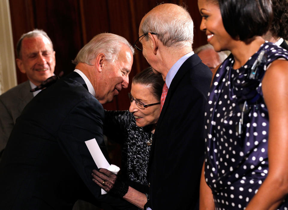 Joe Biden, then the vice president, greets Supreme Justice Bader Ginsburg on May 27, 2010, in the East Room of the White House in Washington, D.C. He called her "a beloved figure." (Photo: Alex Wong via Getty Images)