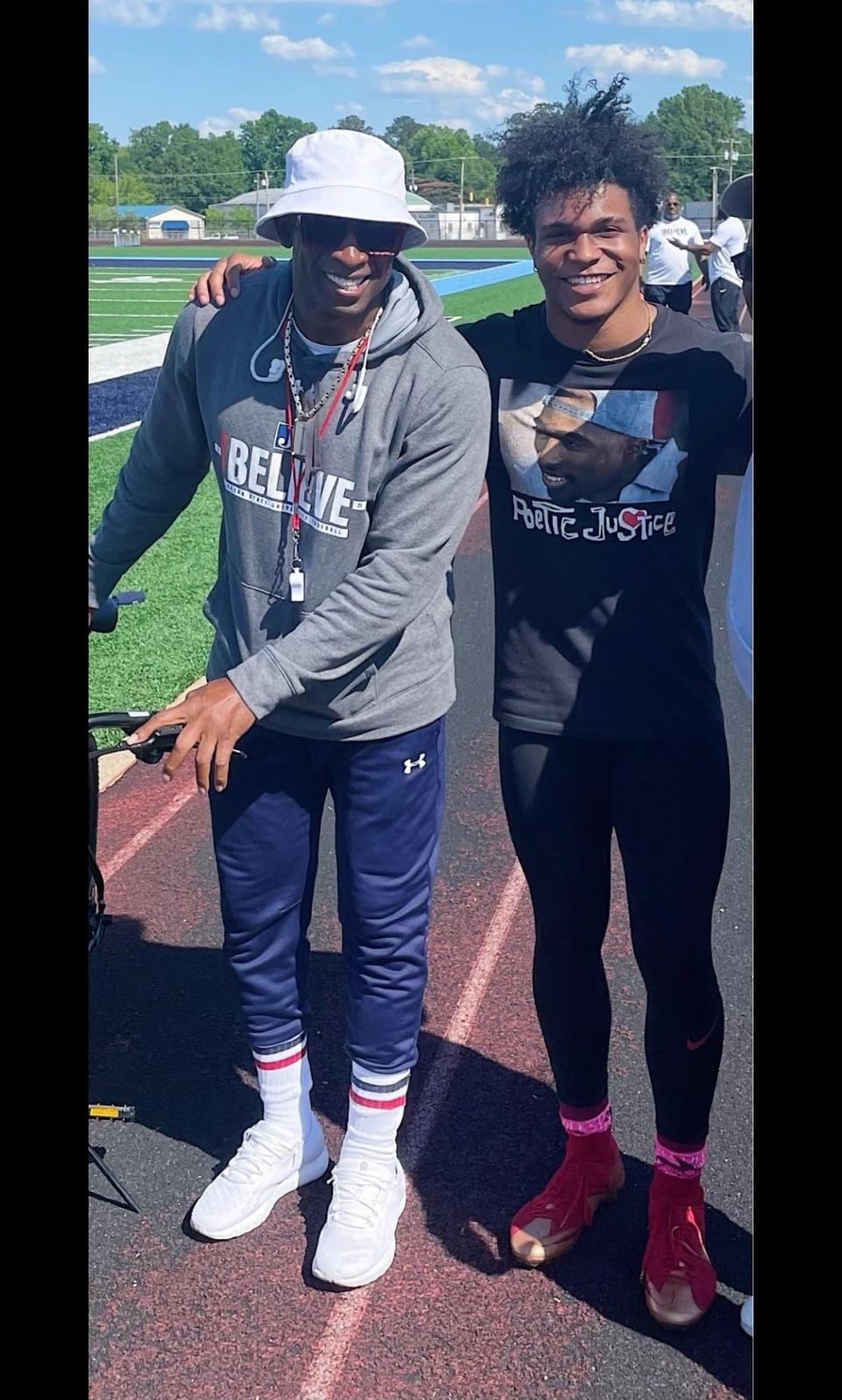 Mount Olive assistant football coach Sirajj Ziyad shared this picture of Coach Prime (Deion Sanders) with Flynn Brown that Ziyad said Brown shared with him.