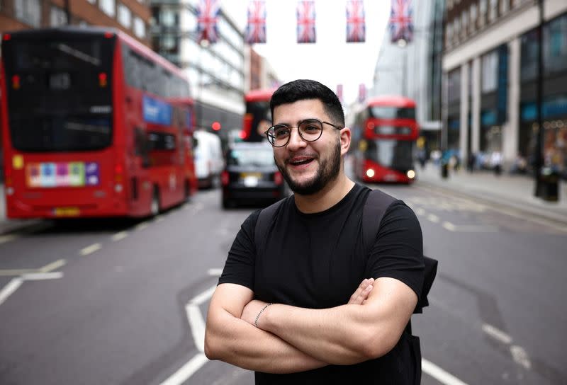 Jawad B., 27, from Lebanon, who is seeking asylum in the United Kingdom, poses in central London