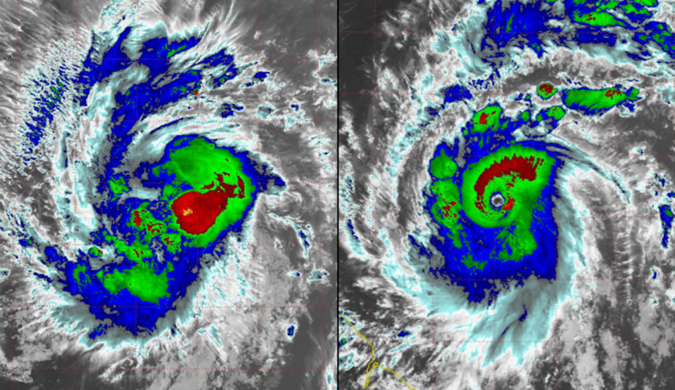 Two satellite images show how the storm became more organized around the eye over a short period of time.