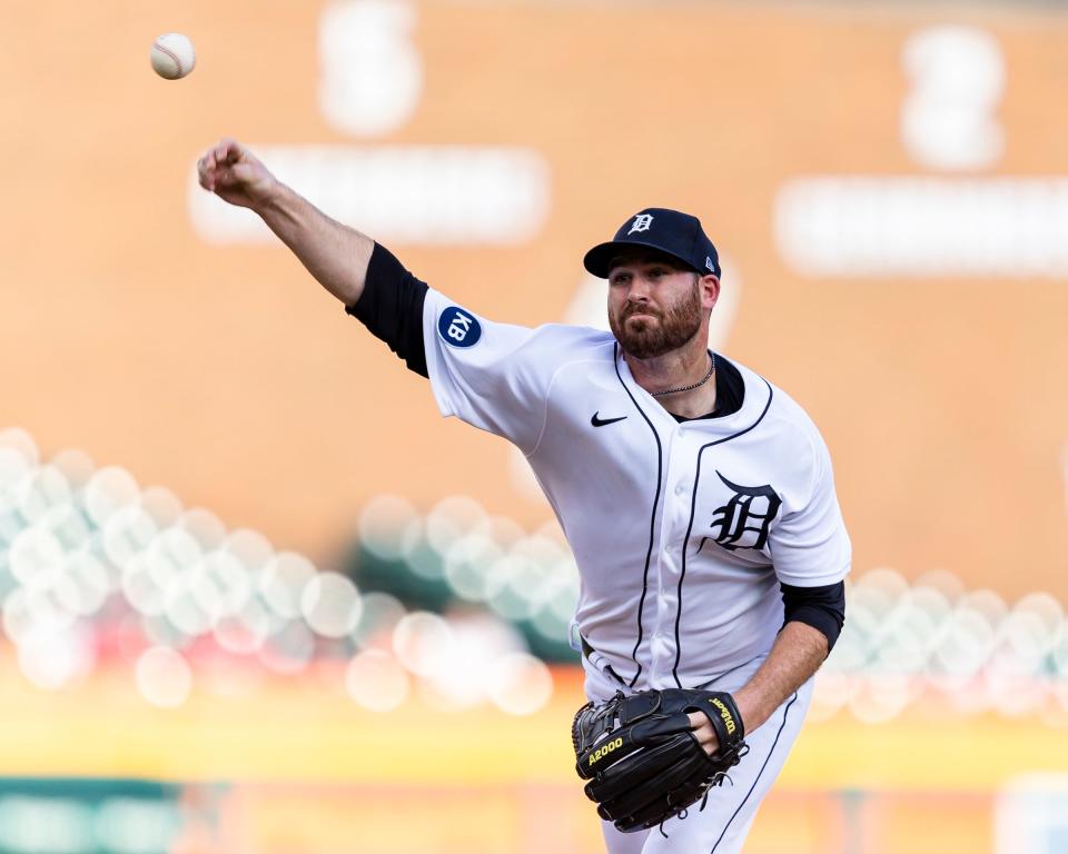 Tigers pitcher Drew Hutchinson pitches during the first inning on Tuesday, July 5, 2022, at Comerica Park.