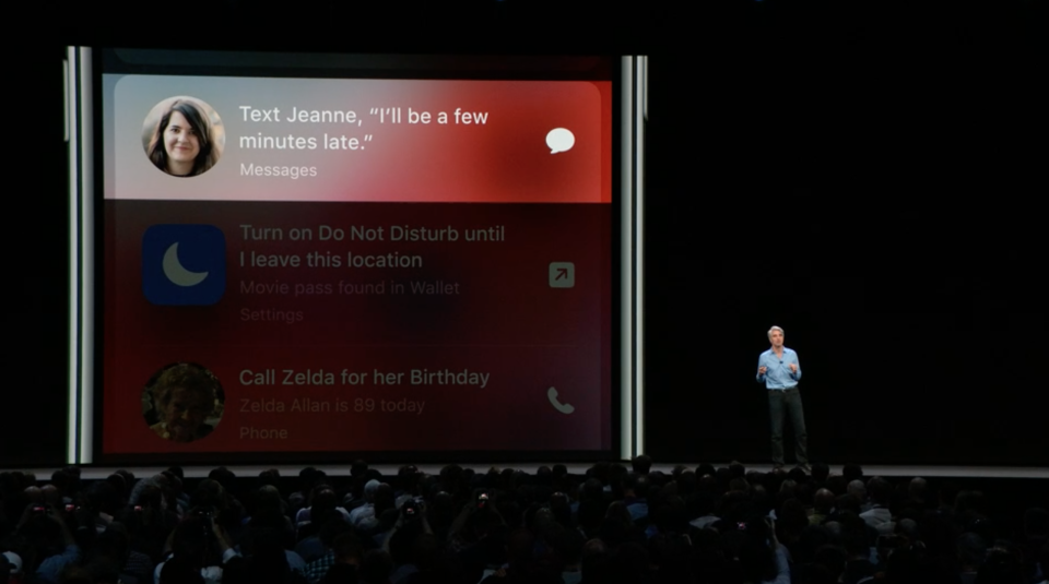 Apple software SVP Craig Federighi demonstrates new Siri features at Apple WWDC 2018.