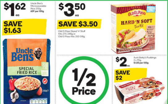 Screenshot of Woolworths half-price specials.