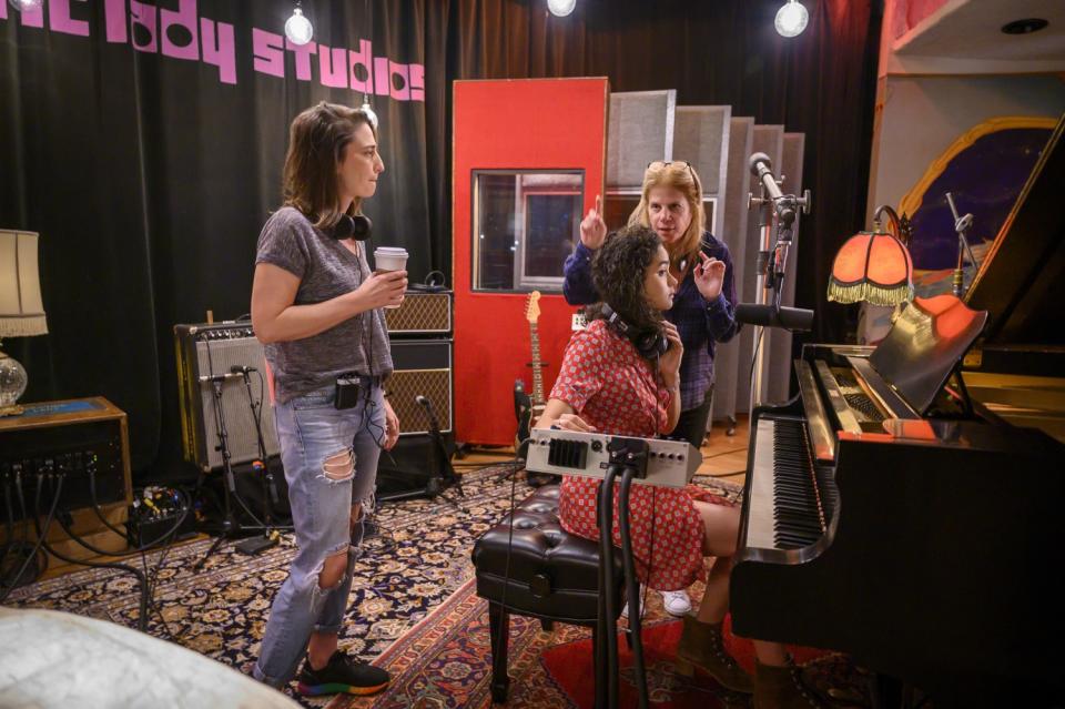 Sara Bareilles, Brittany O'Grady and Jessie Nelson behind the scenes of "Little Voice."