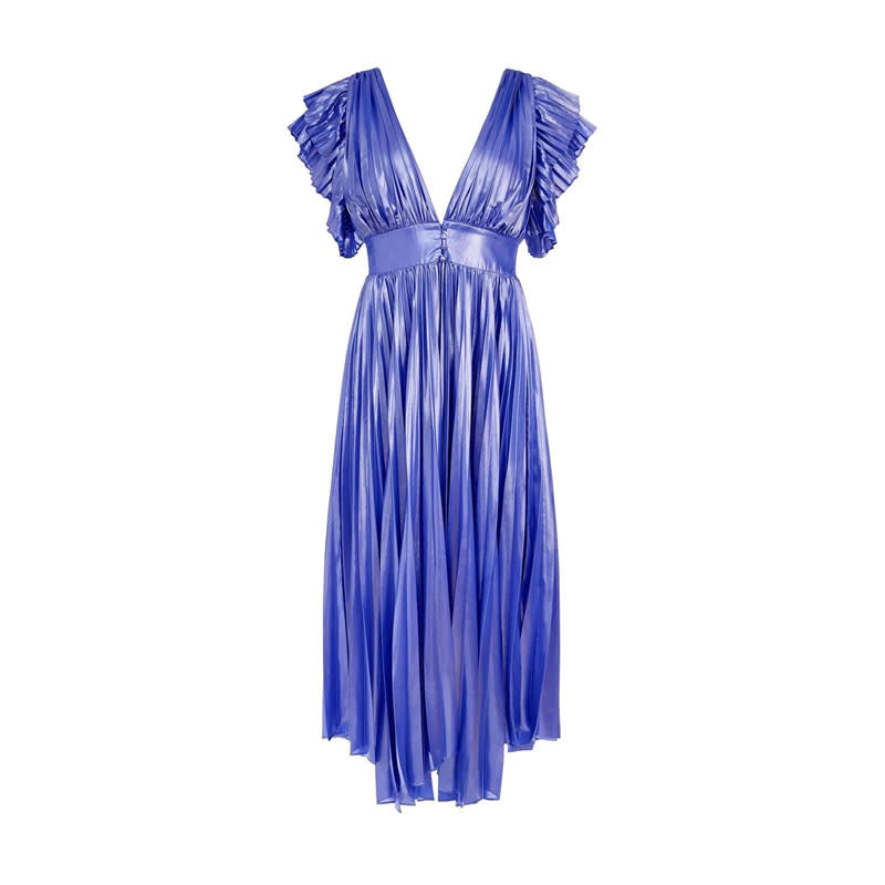 Alice + Olivia Niesha Pleated Handkerchief Hem Midi Dress