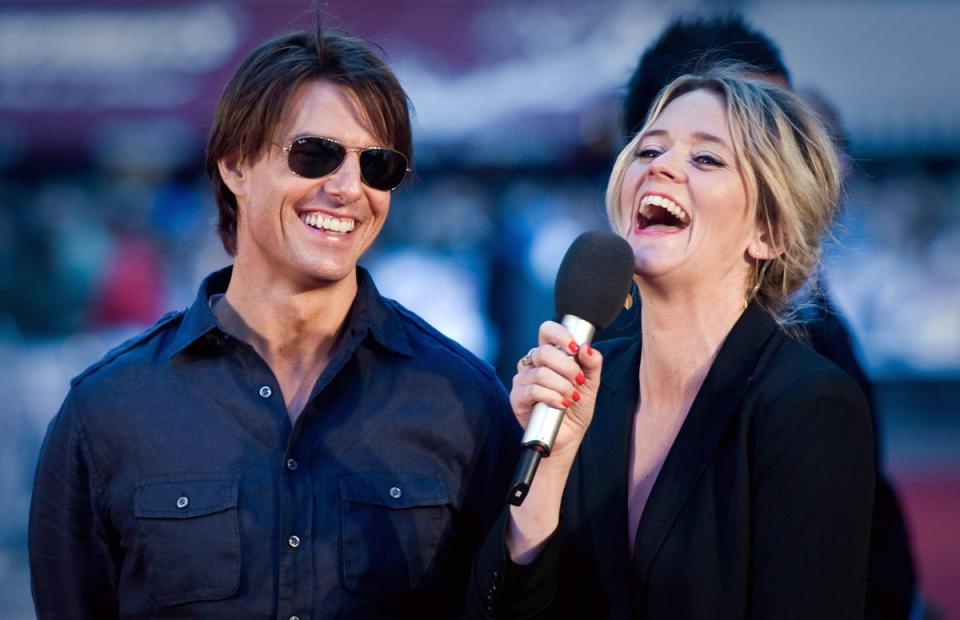 Tom Cruise is interviewed by Edith Bowman during the UK film premiere of ‘Knight And Day’ in Leicester Square in 2010 (Getty)
