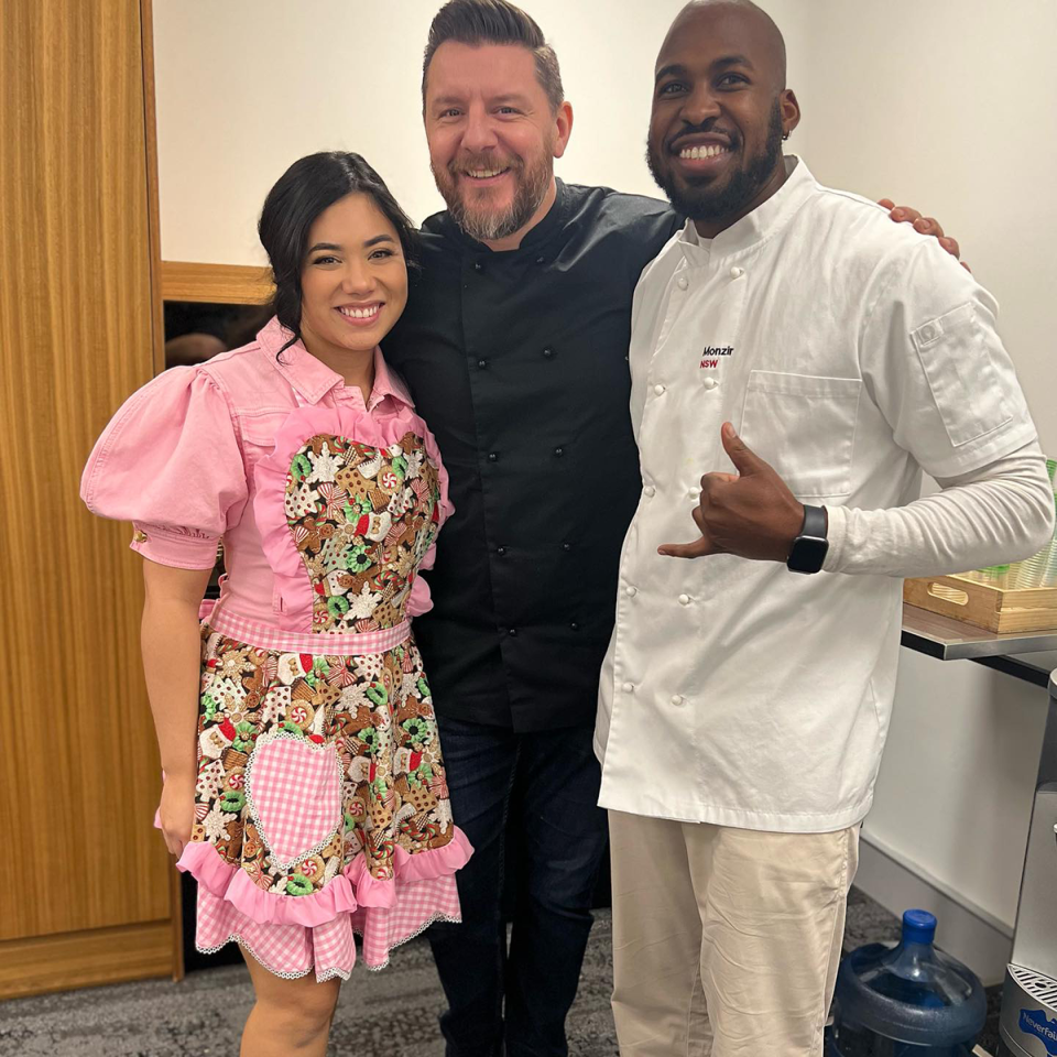 My Kitchen Rules winners Janelle and Monzir with Manu Feildel.