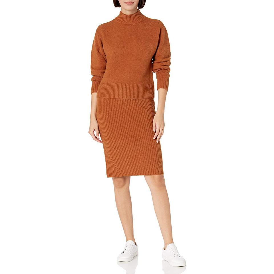 Daily Ritual Women's Relaxed-Fit Cozy Boucle Mockneck Sweater &amp; Pencil Skirt