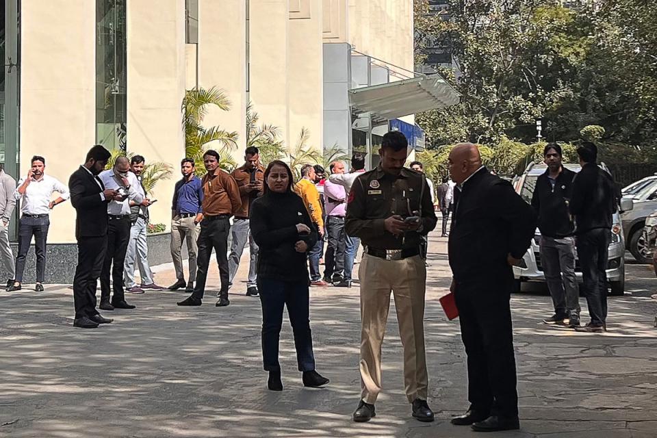 A police officer stands outside the BBC office in Delhi while Indian tax authorities conduct a raid (AFP via Getty)