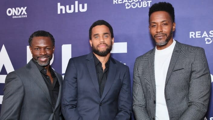From left: Sean Patrick Thomas, Michael Ealy and McKinley Freeman attend the premiere of Hulu’s “Reasonable Doubt” at NeueHouse Hollywood on Sept. 22, 2022, in Hollywood, California. (Photo: Robin L. Marshall/Getty Images)