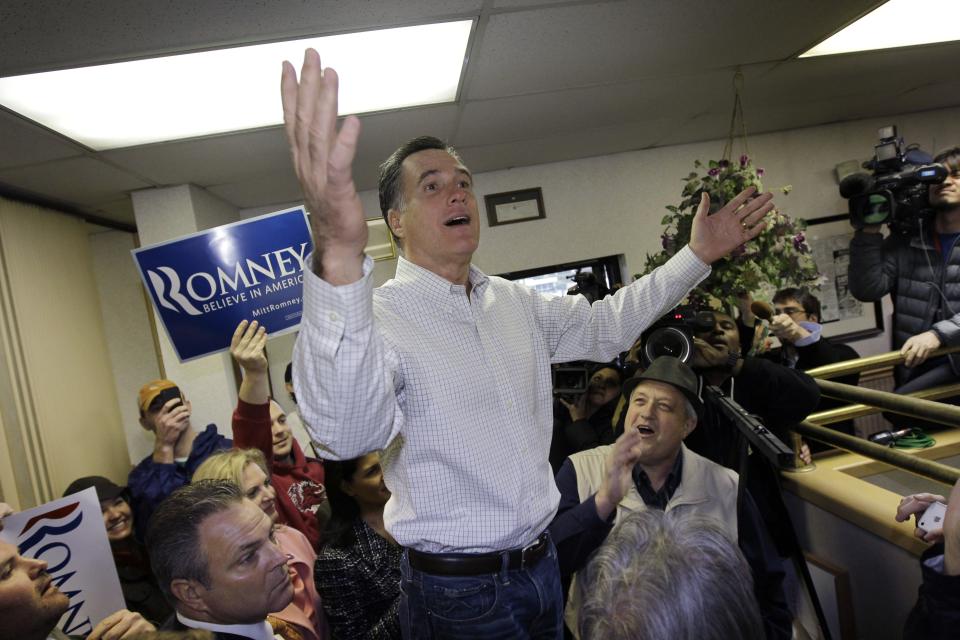 FILE-In this Saturday, Jan. 21, 2012 file photo, Republican presidential candidate, former Massachusetts Gov. Mitt Romney, speaks during a campaign stop at Tommy's Country Ham House, where former House Speaker Newt Gingrich also scheduled an appearance on South Carolina's Republican primary election day in Greenville, S.C. Owner Tommy Stevenson announced Sunday that Tommy's Country Ham House would close this spring. (AP Photo/Charles Dharapak, File)