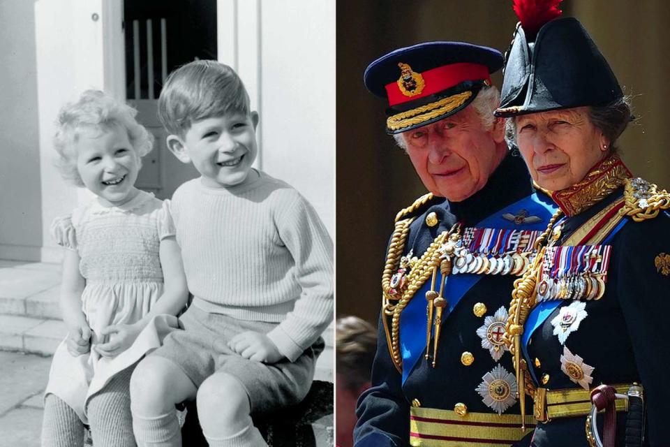<p>Lisa Sheridan/Studio Lisa/Hulton Archive/Getty; Victoria Jones - Pool/Getty</p> King Charles wished his sister Princess Anne a happy birthday with a throwback childhood photo and candid from his May 6 coronation day.