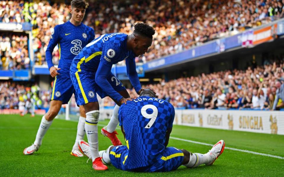 Romelu Lukaku celebrates with Callum Hudson-Odoi and Kai Havertz after scoring against Aston Villa but none of the front players has improved under Thomas Tuchel.