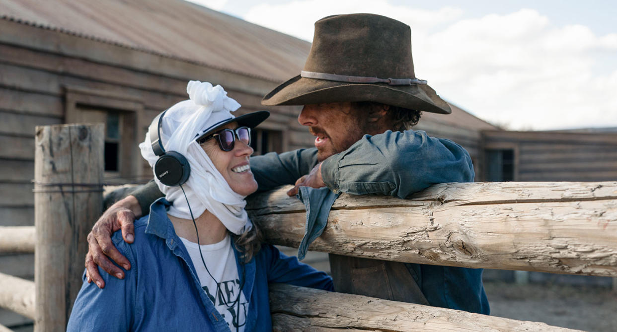 Jane Campion and Benedict Cumberbatch on the set of The Power of the Dog (Kirsty Griffin/Netflix)