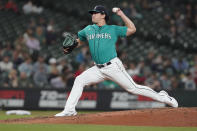 Seattle Mariners starting pitcher Marco Gonzales throws to an Arizona Diamondbacks batter during the sixth inning of a baseball game Friday, Sept. 10, 2021, in Seattle. (AP Photo/Ted S. Warren)