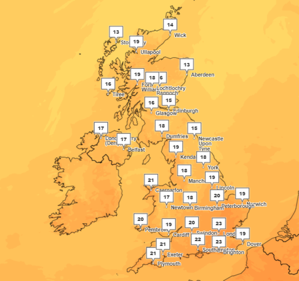 Temperatures may reach a peak of 25C on Thursday, according to the Met Office (Met Office)