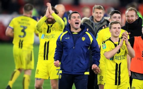 Nigel Clough and his Burton side celebrate victory over Middlesbrough - Credit: PA